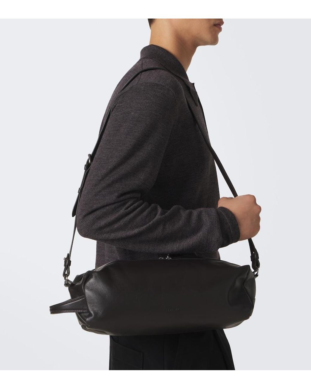Lemaire Black Care Leather Shoulder Bag for men