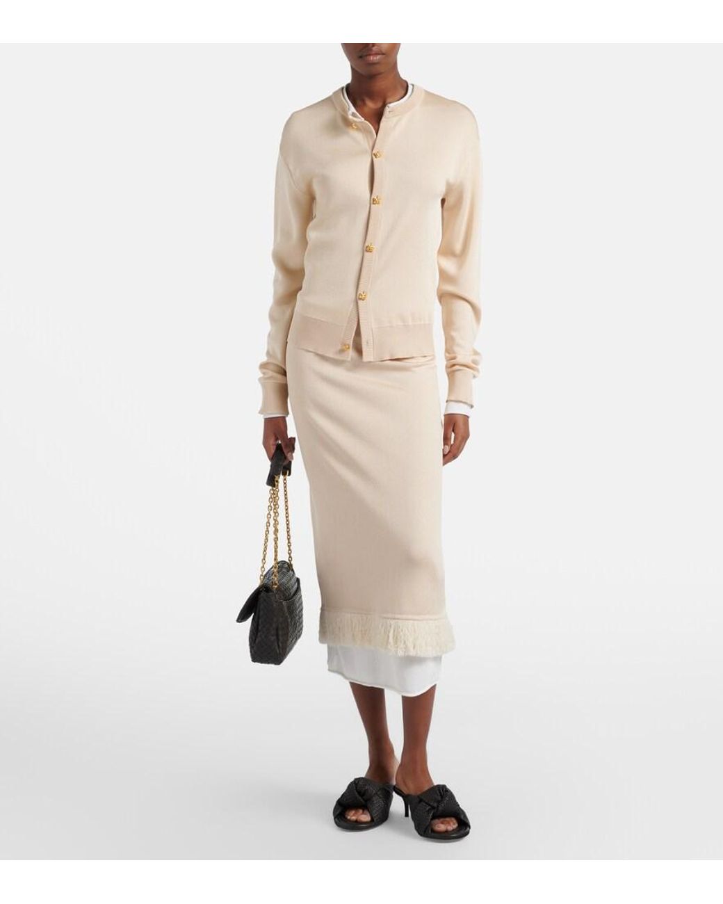 Bottega Veneta Natural Nodo Quadro Layered Silk Cardigan