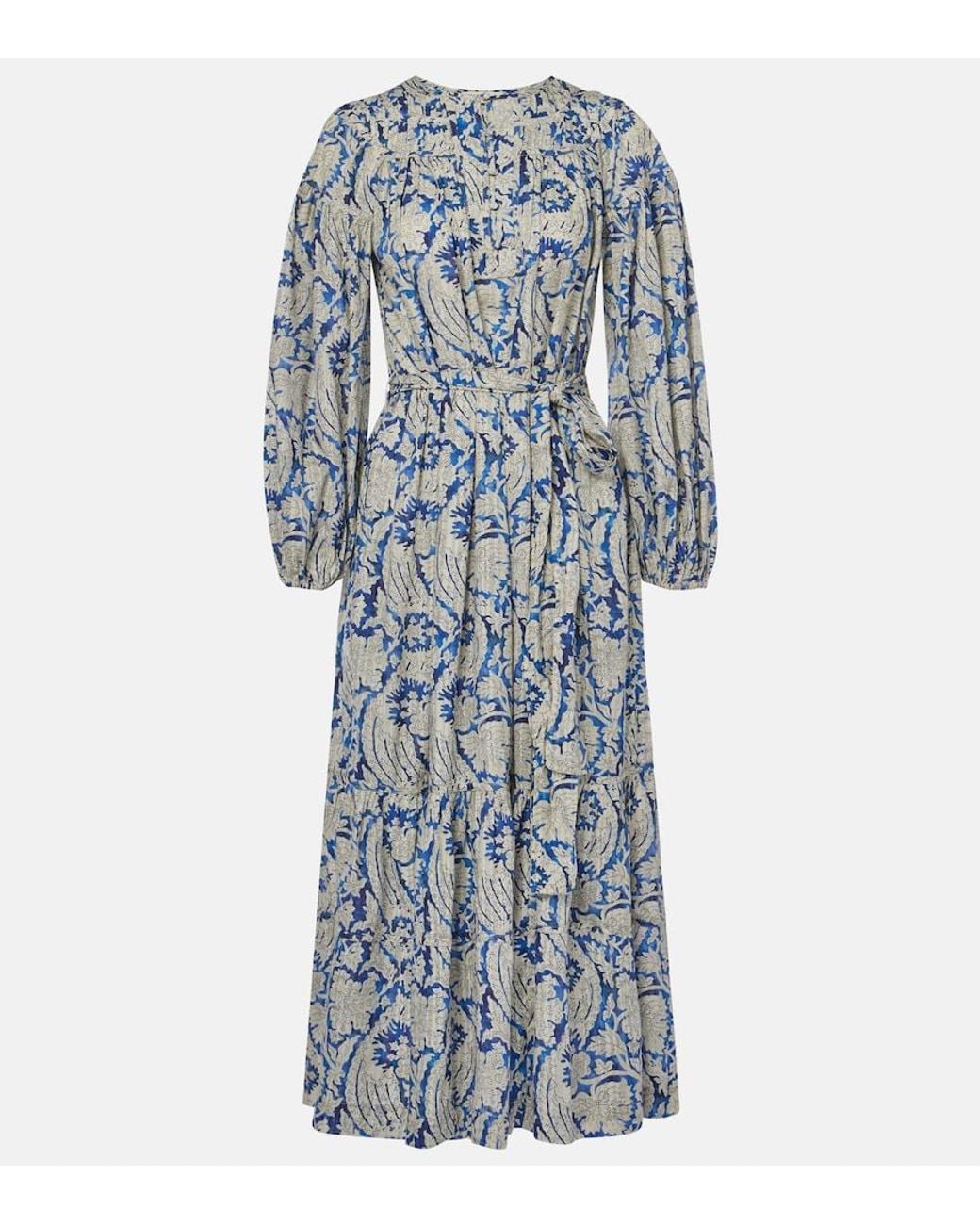 Ulla Johnson Blue Seraphina Printed Cotton-Blend Midi Dress