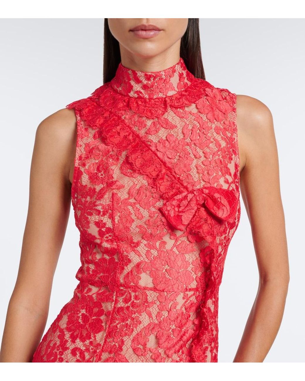 Alessandra Rich Bow-Detail Tiered Lace Cocktail Dress