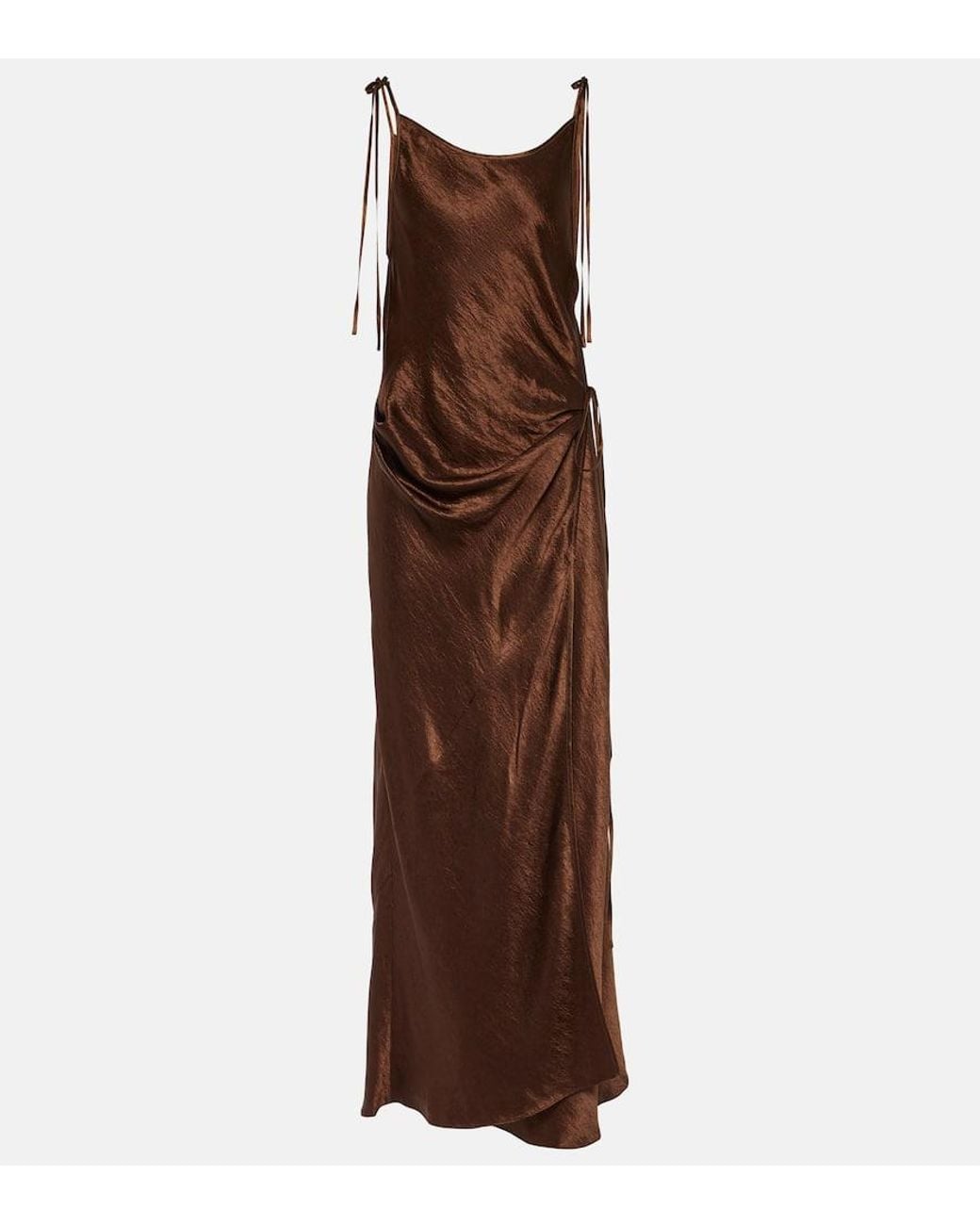 Acne Studios Long Satin Wrap Dress in Brown | Lyst Acne Studios Long Satin Wrap Dress in Brown | Lyst