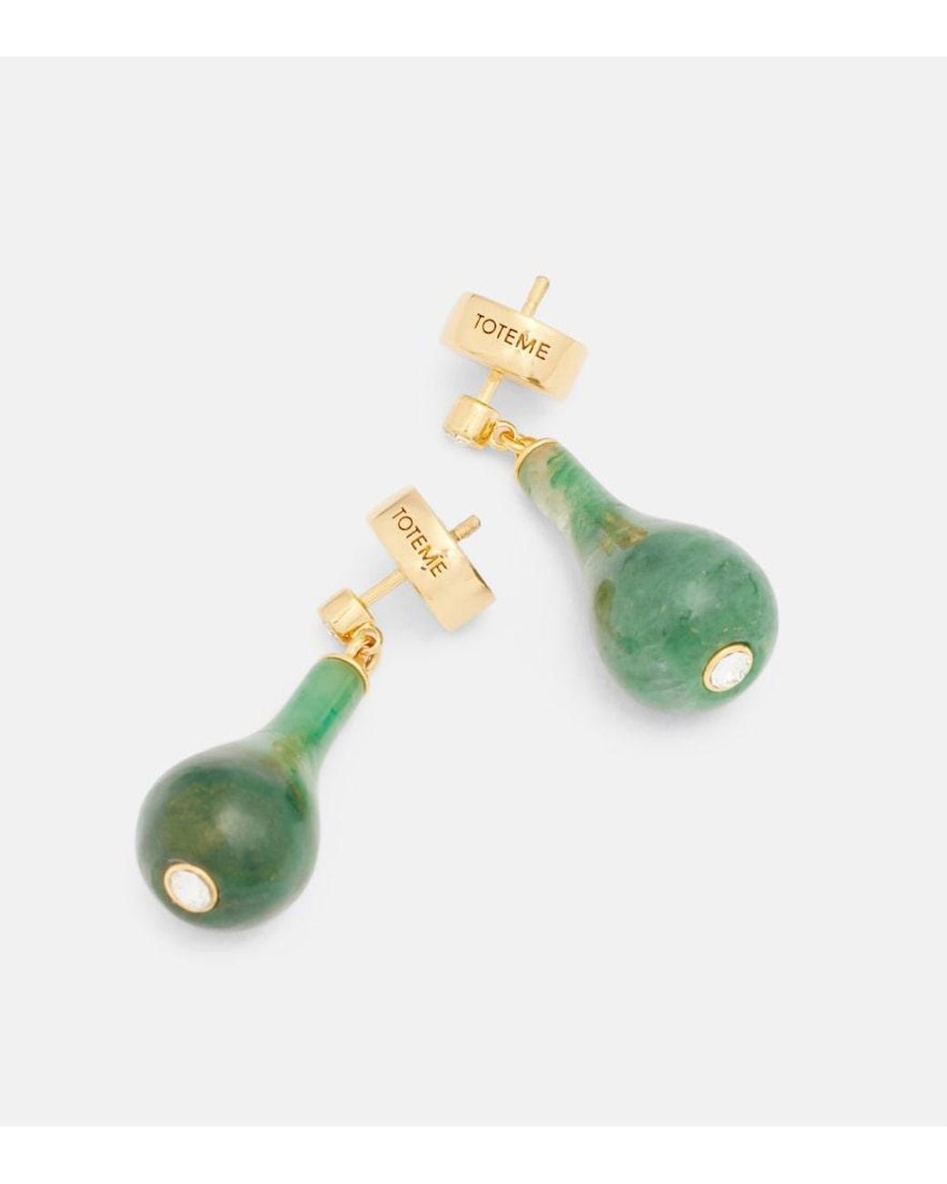 Totême  Green Embellished-Plated Drop Earrings