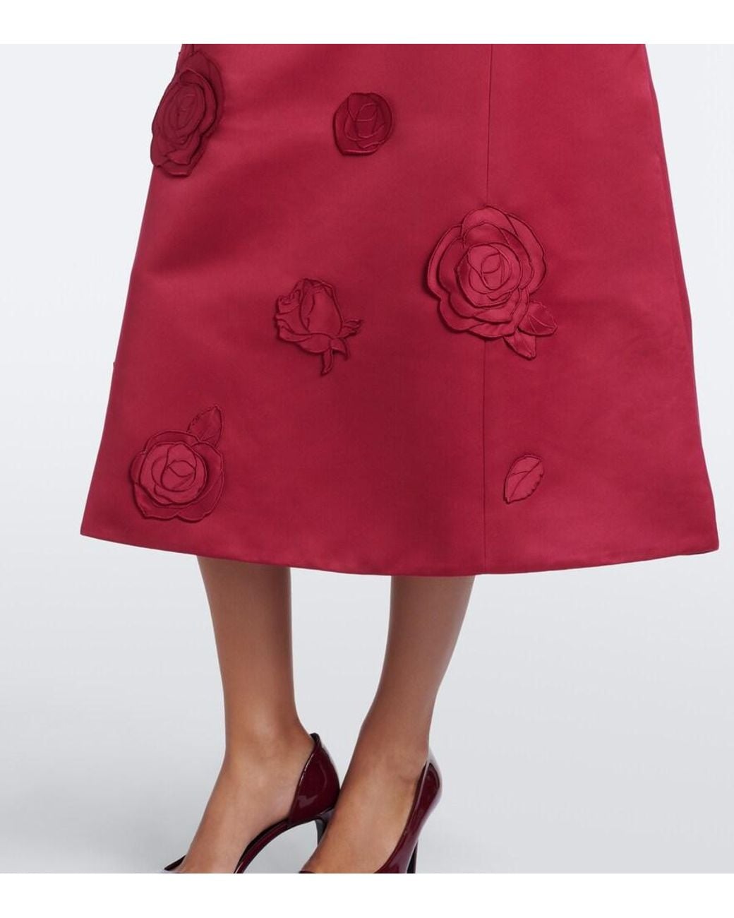 LEO LIN Red Cleo Floral-Applique Satin Cocktail Dress