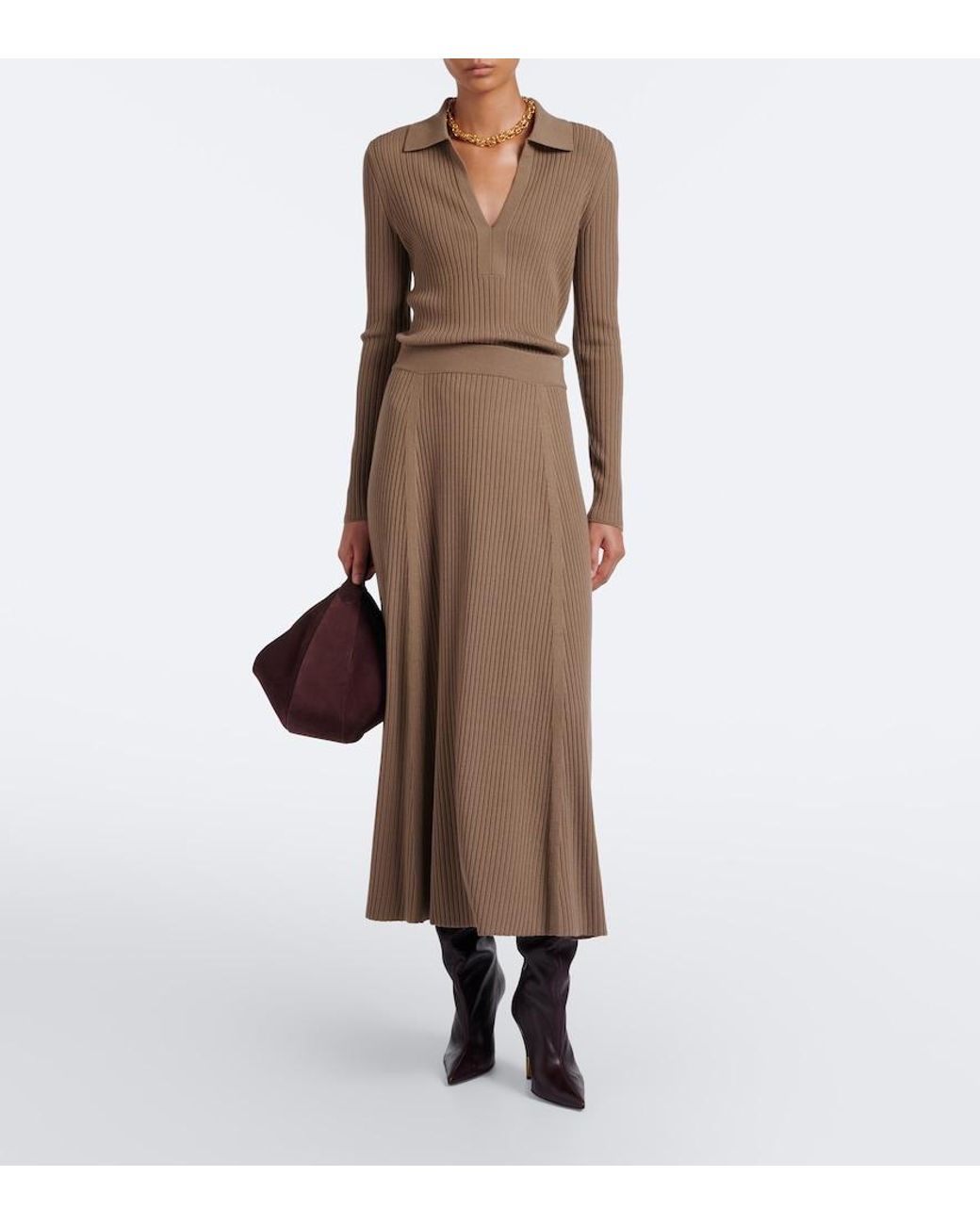 Joseph Brown Hallie Ribbed-Knit Wool-Blend Midi Skirt