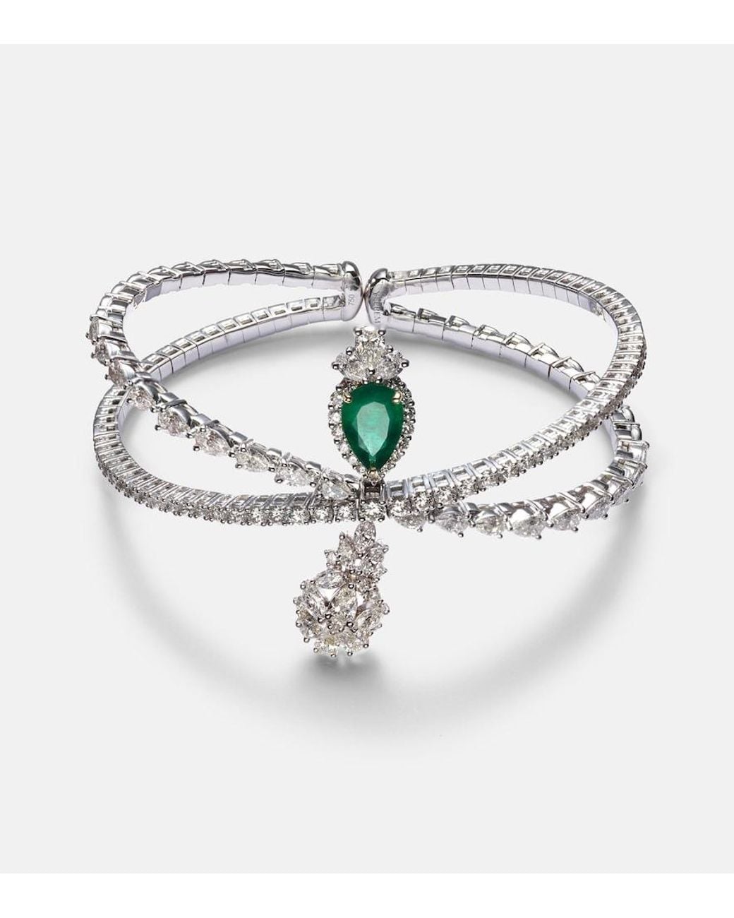YEPREM Metallic Reign Supreme 18Kt Bangle With Diamonds And Emerald