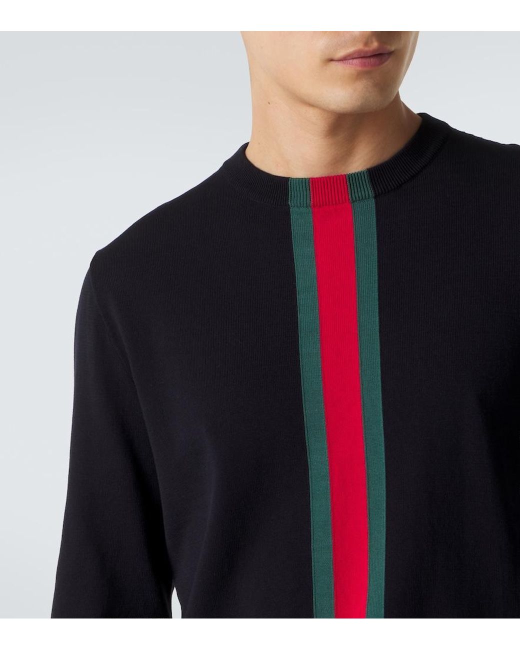 Gucci Blue Web Stripe Cotton Sweater for men