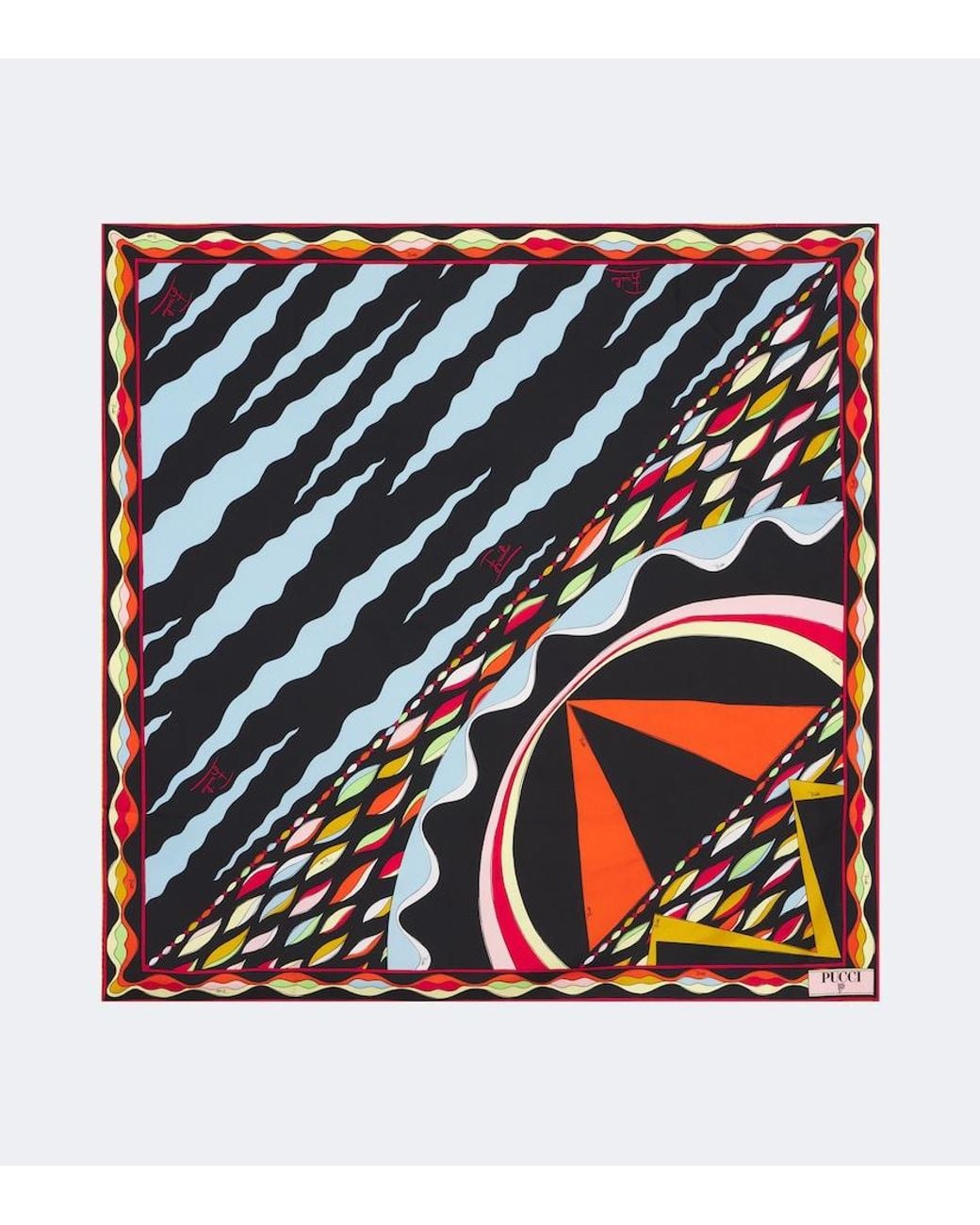 Emilio Pucci Black Fiamme And Nawaho Silk Twill Scarf