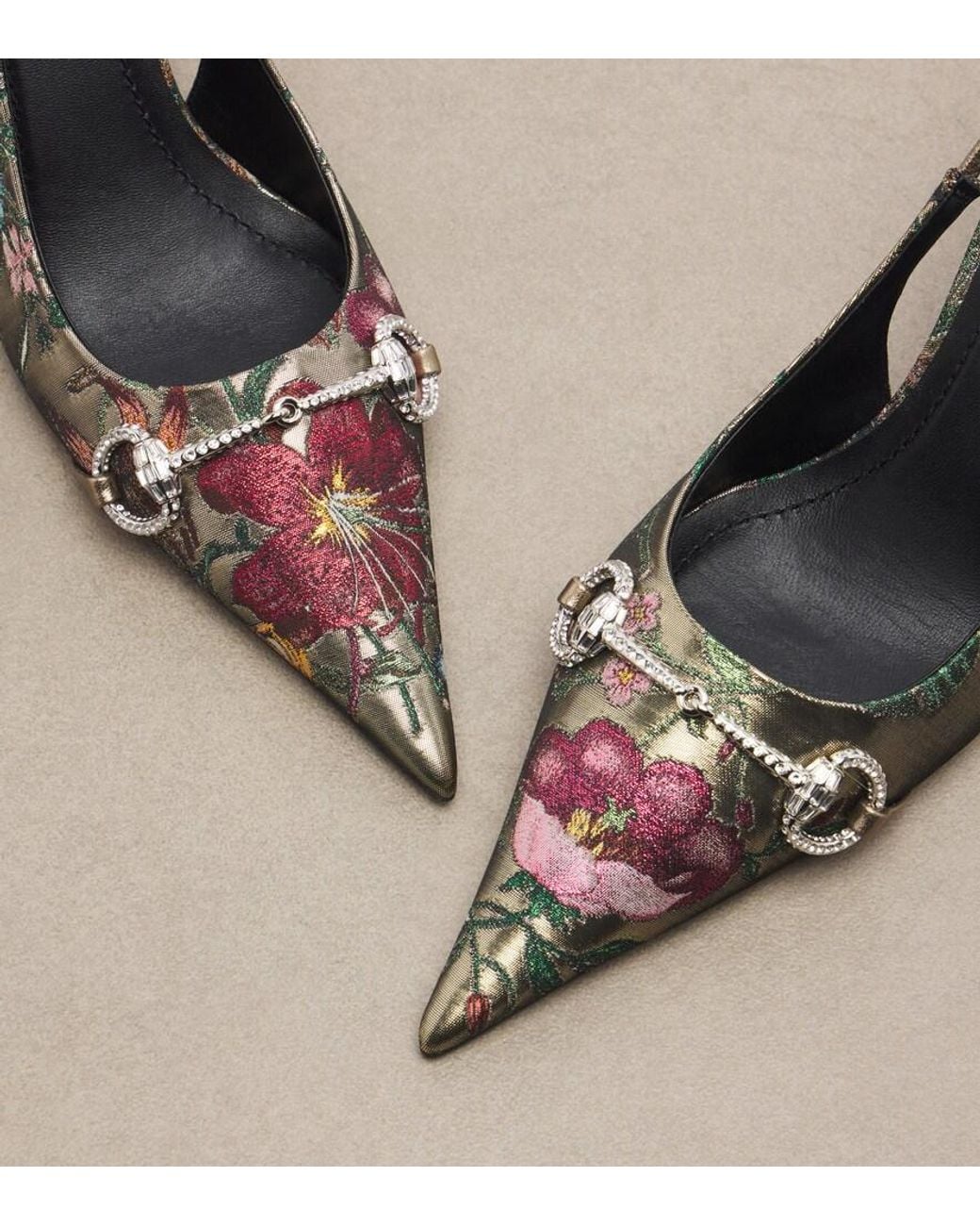 Gucci Metallic Donna Glam Flora Slingback Pumps