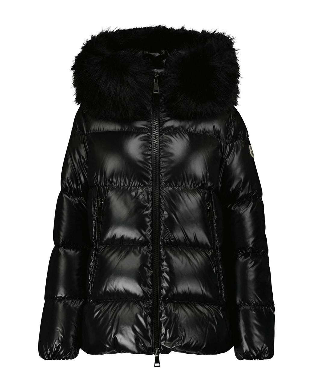 Moncler Laiche Faux Fur-trimmed Down Jacket in Black | Lyst