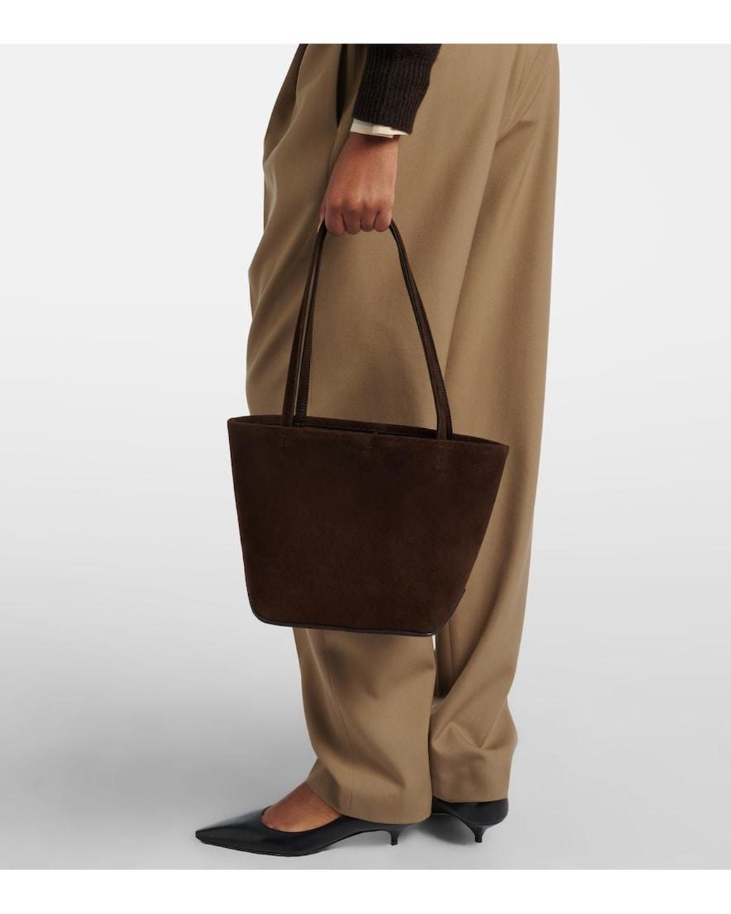 The Row Brown Park Edge Medium Suede Tote Bag
