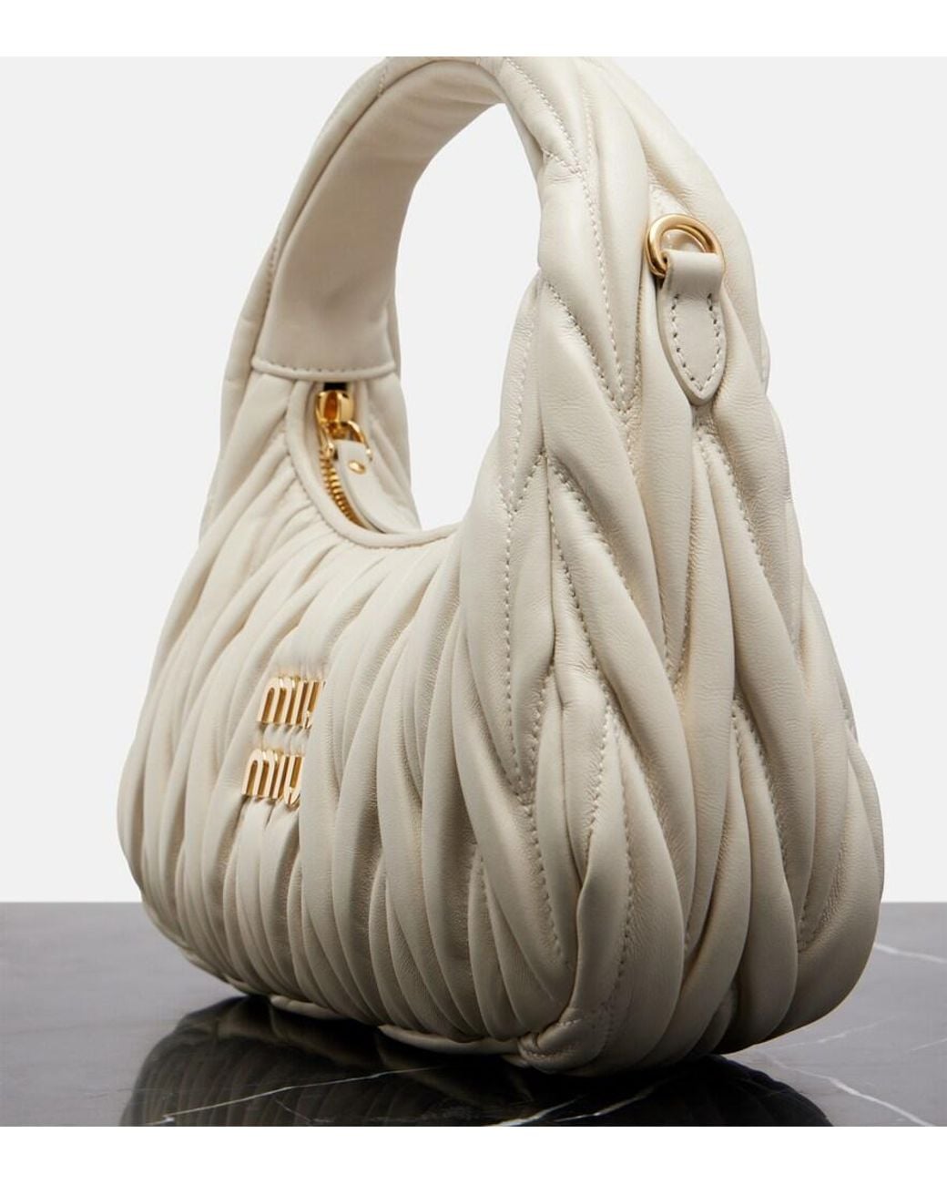 Miu Miu White Wander Small Leather Top-Handle Bag