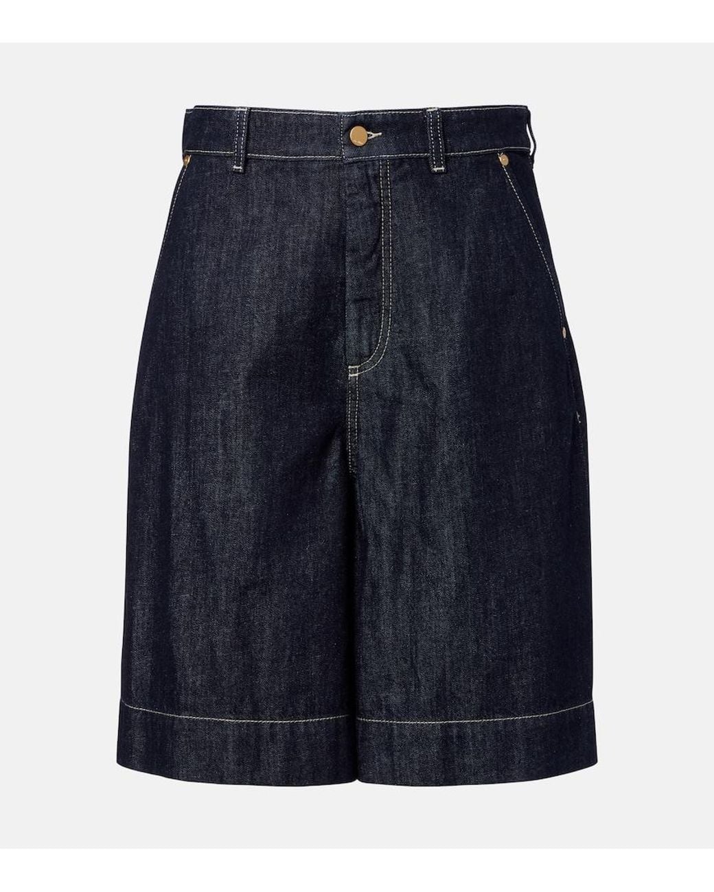 Max Mara Blue Quadro Denim Bermuda Shorts