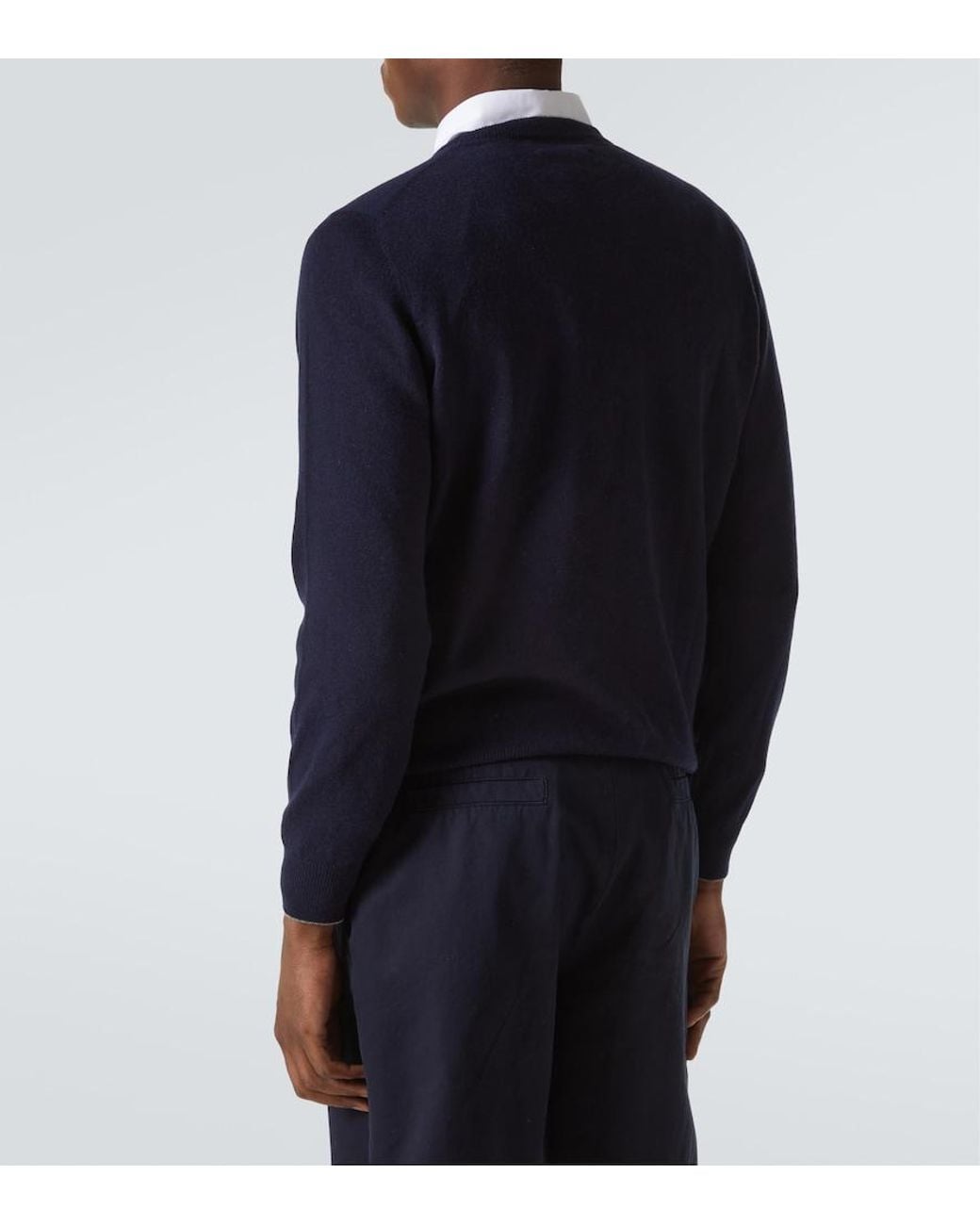 Brunello Cucinelli Blue Cashmere Crewneck Sweater for men
