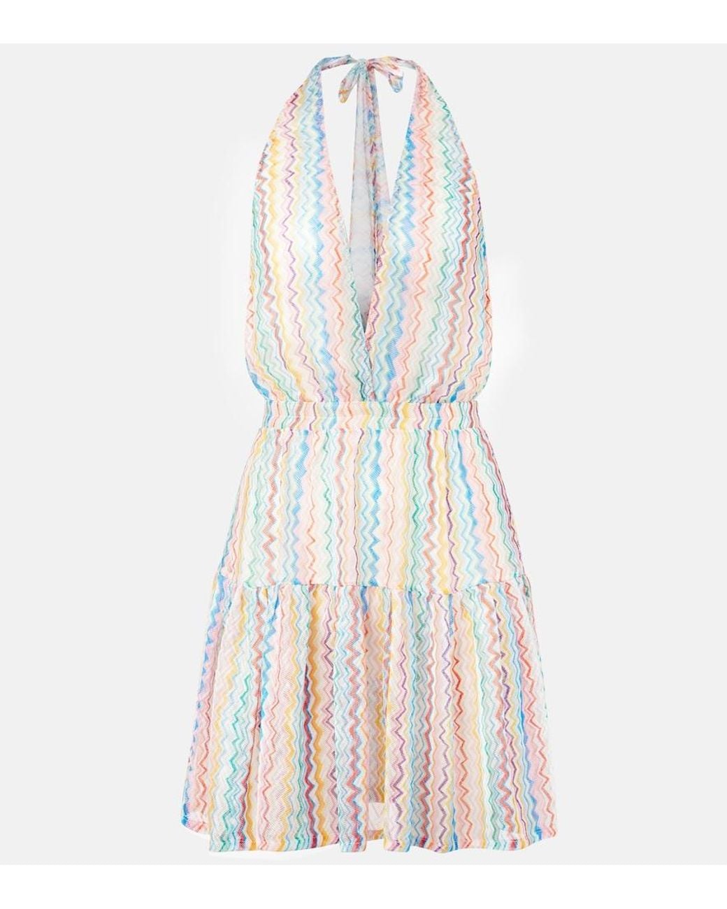 Missoni White Zigzag Sheer Halterneck Minidress