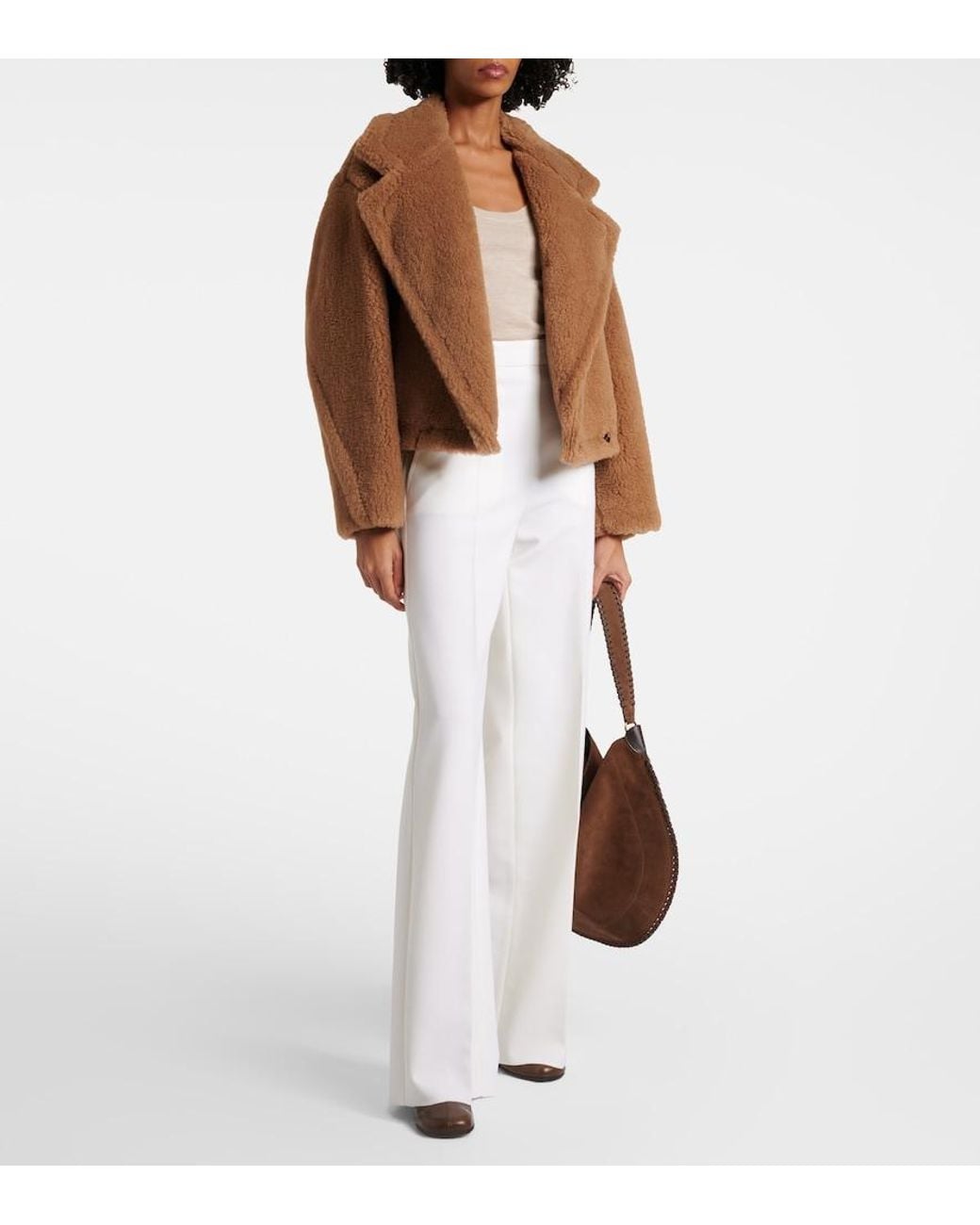 Max Mara Brown Gardone Camel Hair And Silk Teddy Coat