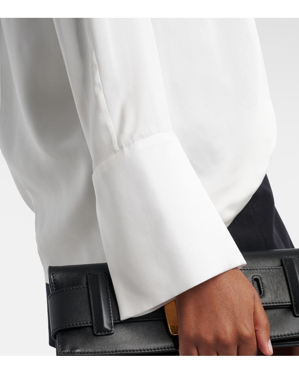 Balmain White Draped Silk Satin Blouse