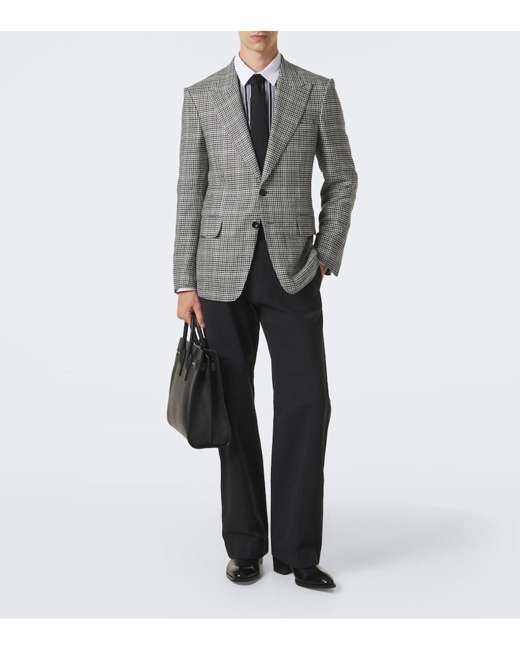 Tom Ford Gray Checked Wool-Blend Suit Jacket for men