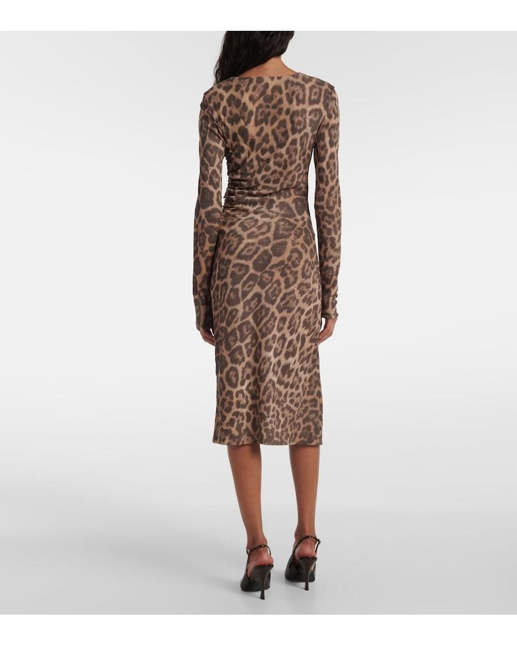 Stella McCartney Natural Leopard-Print Midi Dress