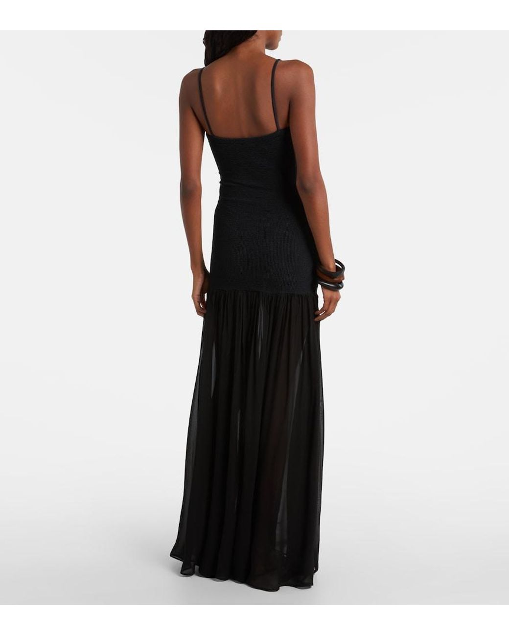 Hunza G Black Hybrid Plisse Maxi Dress