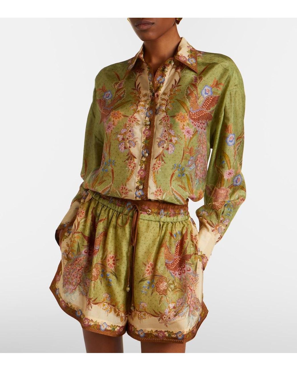 Zimmermann Metallic Indra Printed Silk Shirt