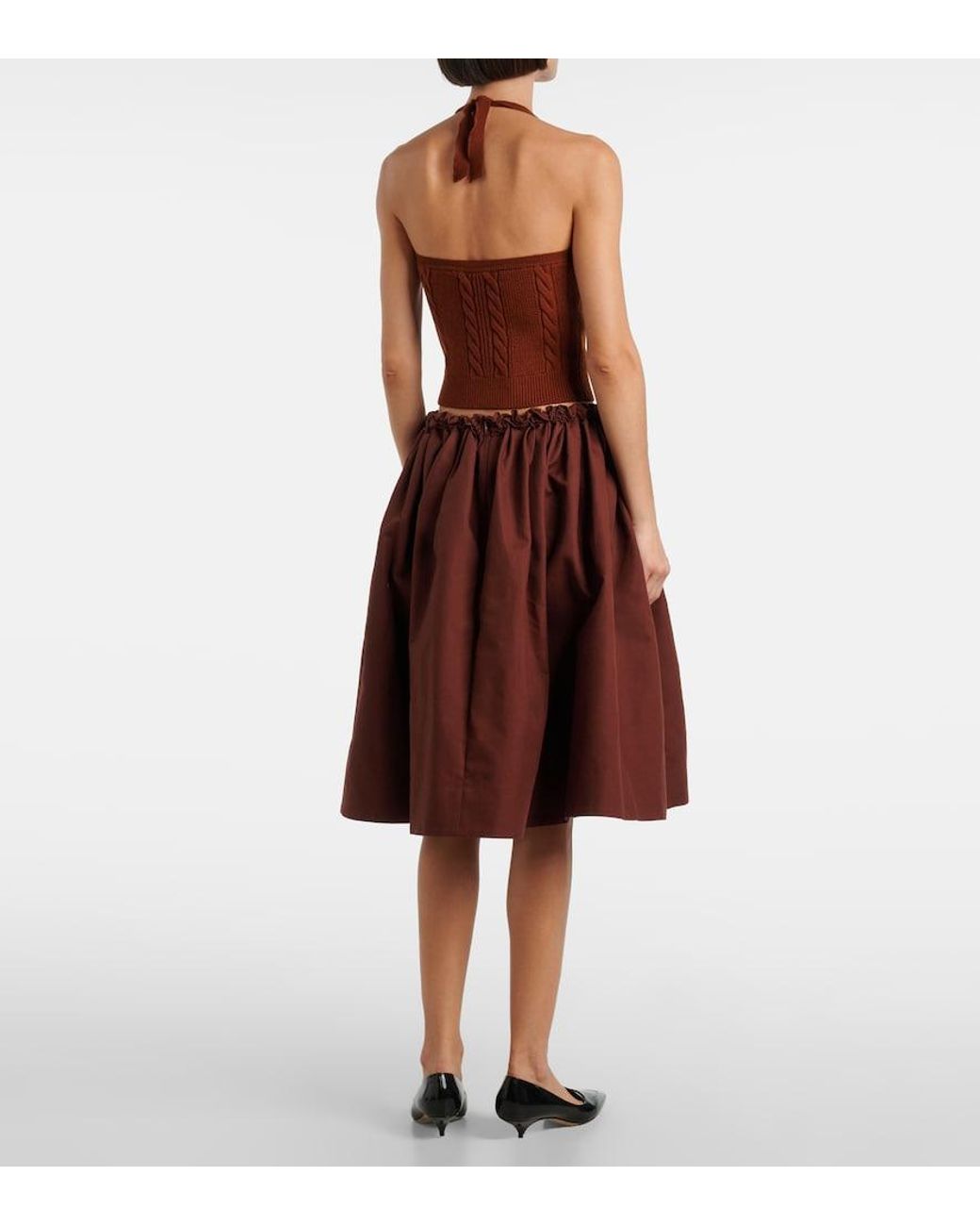 ShuShu/Tong Red Ruffled Cotton Midi Skirt