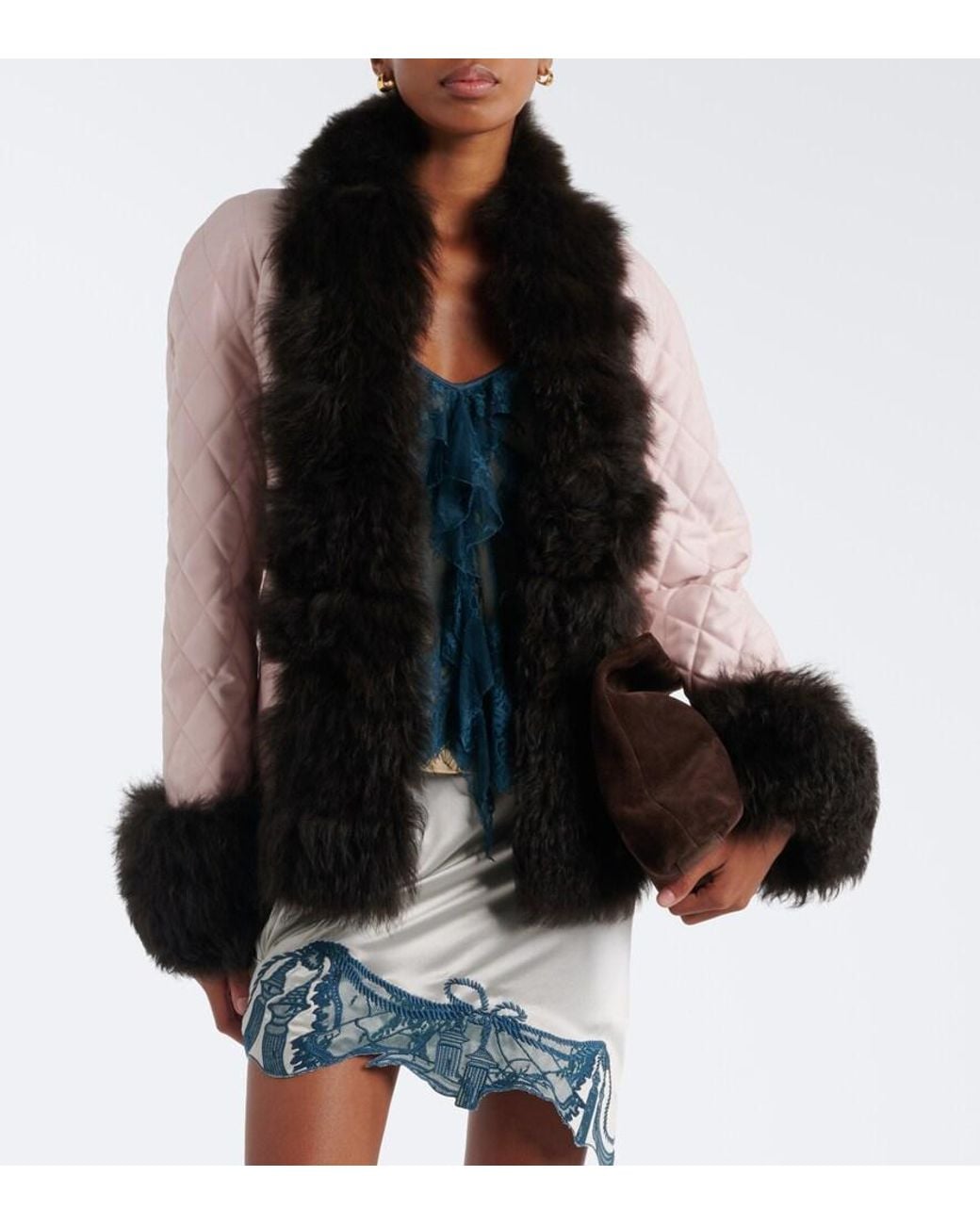 JACQUES WEI Black Steppjacke Mit Shearling