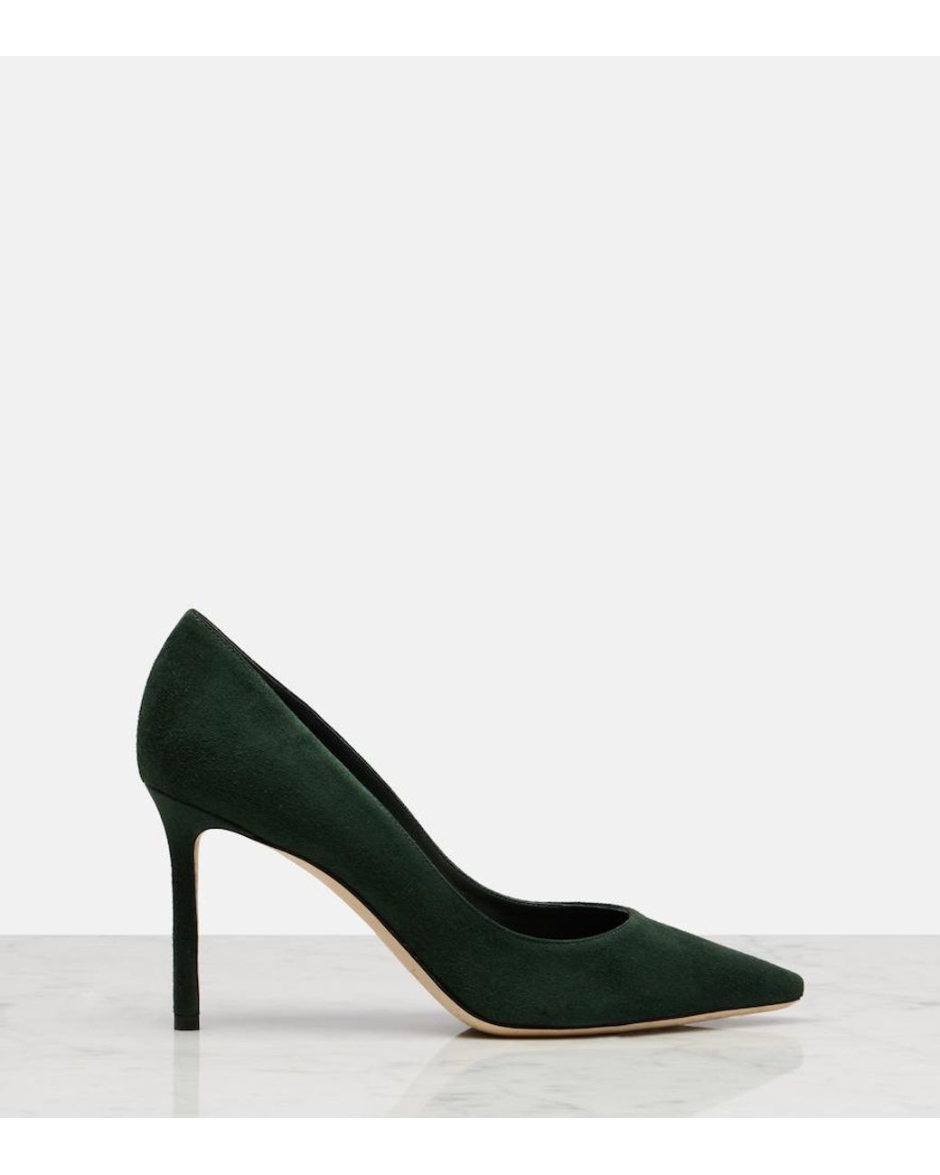 Jimmy Choo Green Romy 85 Suede Pumps