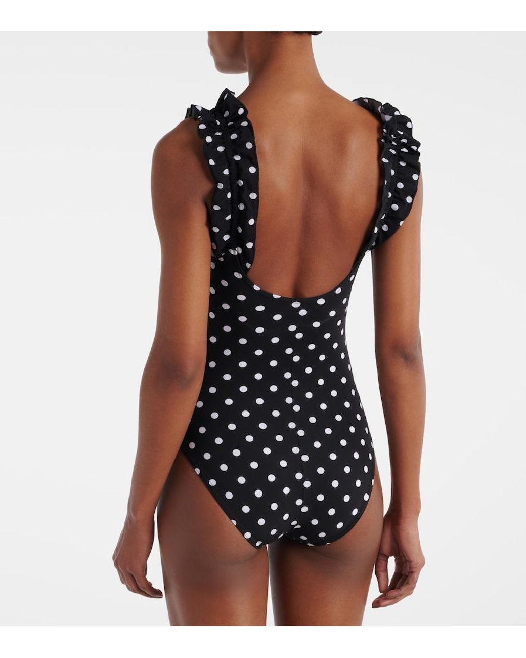 Karla Colletto Black Polka-Dot Ruffled Swimsuit
