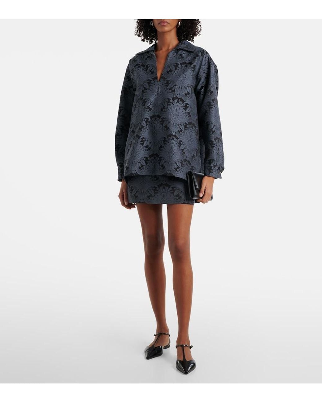 Max Mara Blue Pomezia Wool-Blend Jacquard Miniskirt