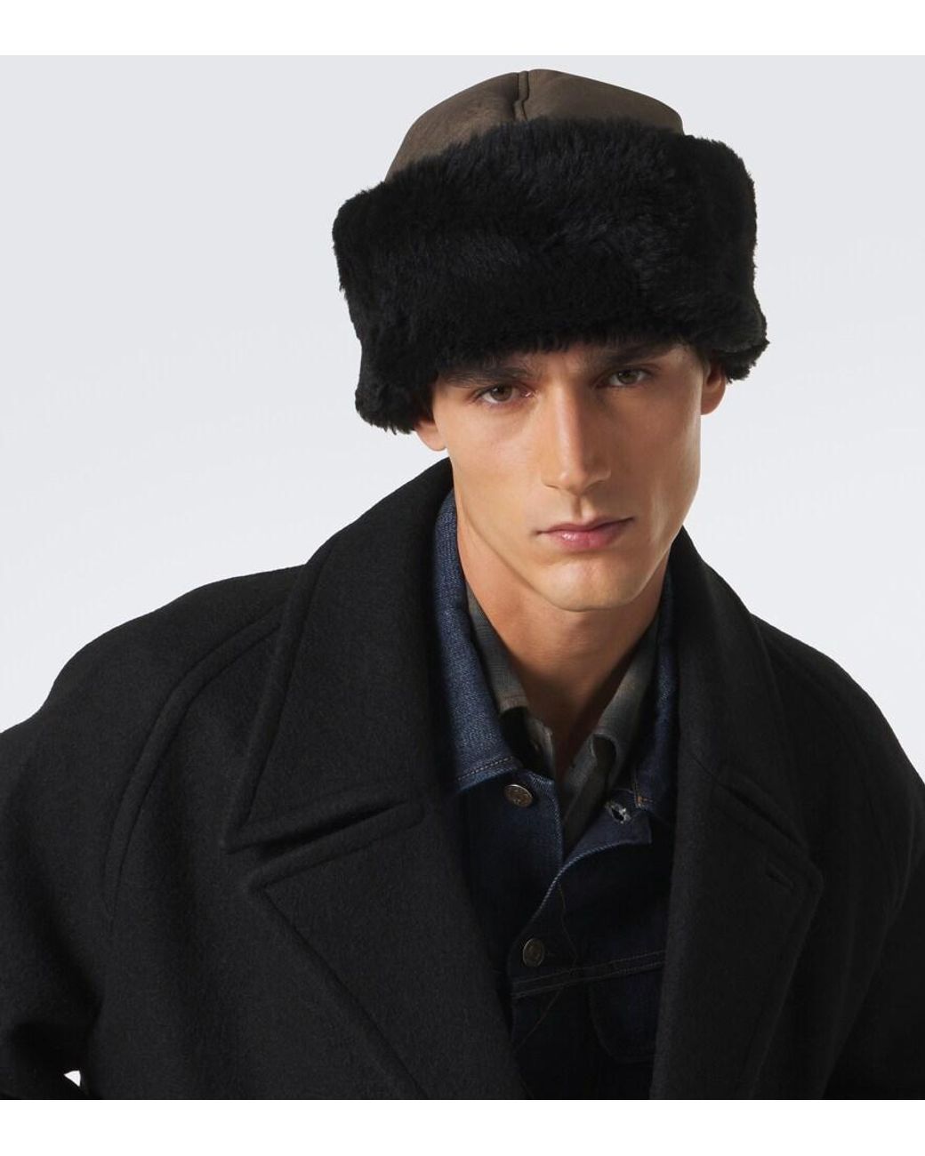 Our Legacy Black Blizzard Leather And Shearling Hat for men
