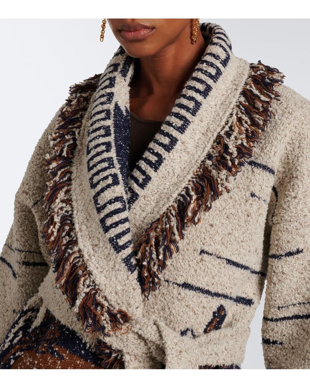 Alanui White Riding The Waves Cotton And Wool Blend Cardigan