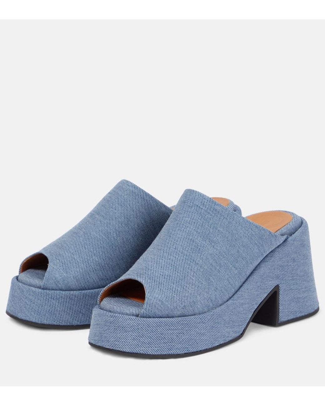 Ganni Blue Platform Denim Mules
