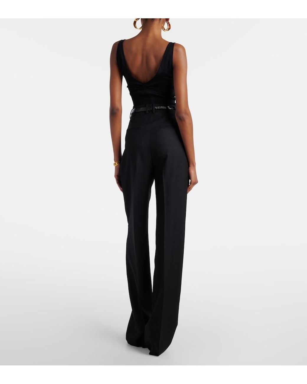 Saint Laurent Black Wool Wide-Leg Pants