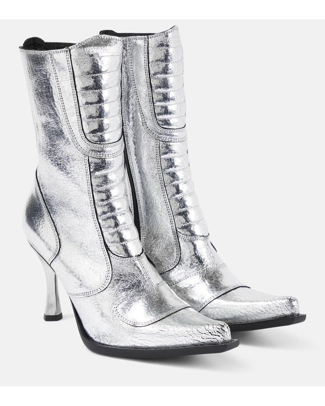 Vetements White Metallic Leather Ankle Boots