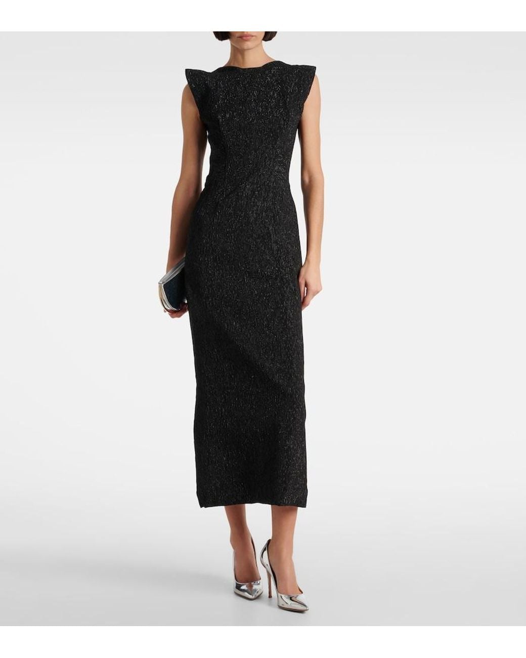 Maticevski Black Singular Open-Back Lame Cocktail Dress