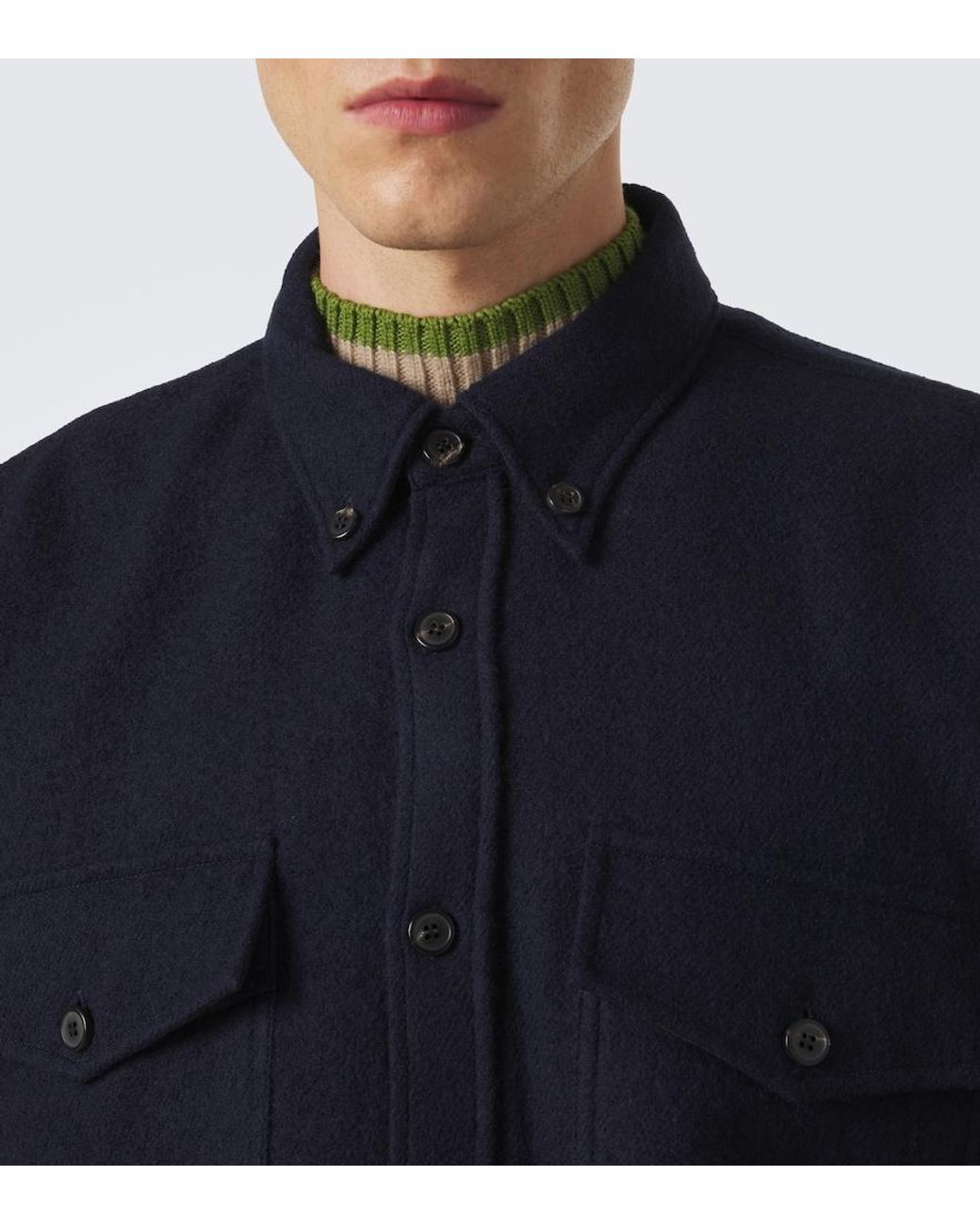 Dries Van Noten Blue Wool Overshirt for men