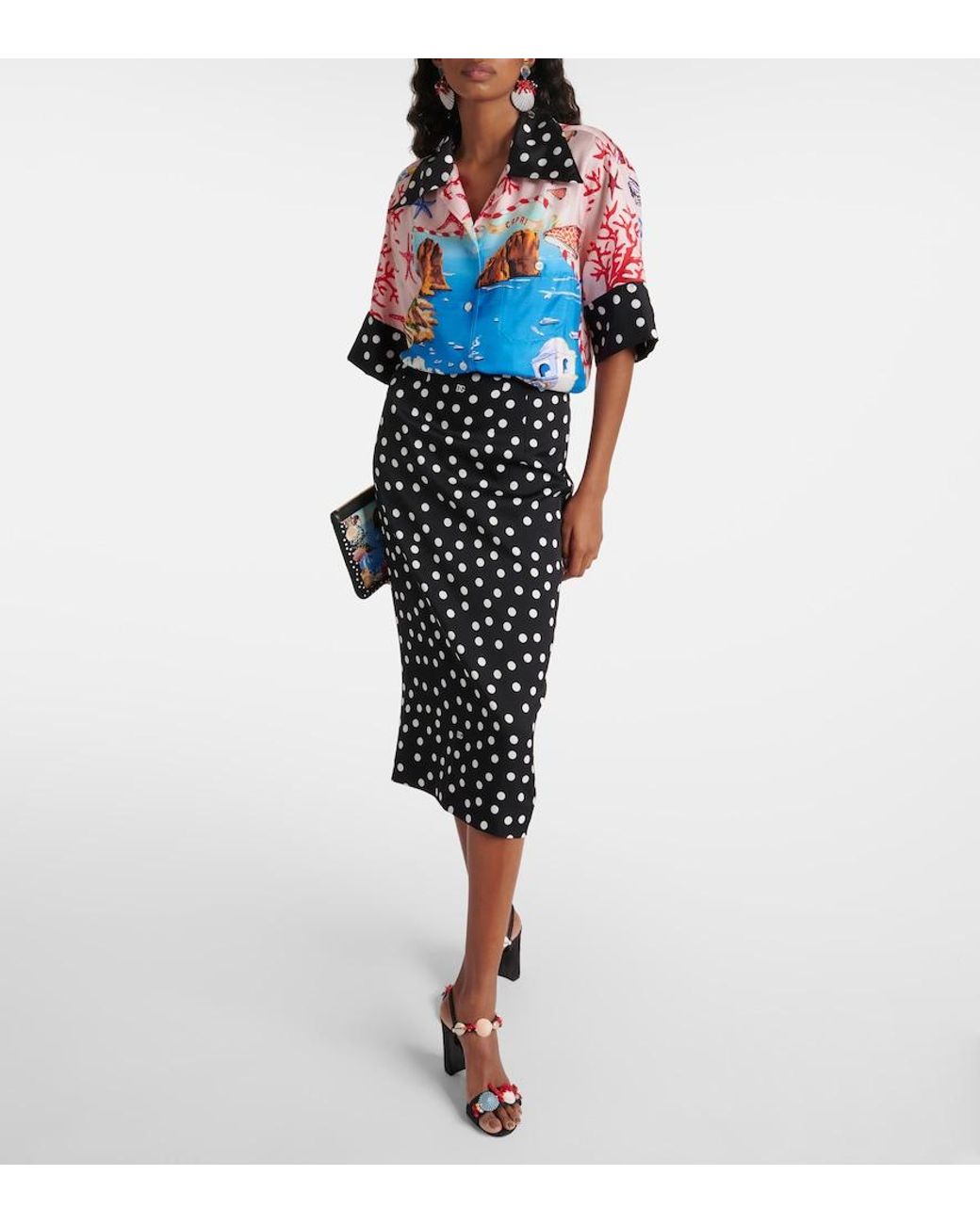 Dolce & Gabbana Red Capri Printed Silk Satin Shirt