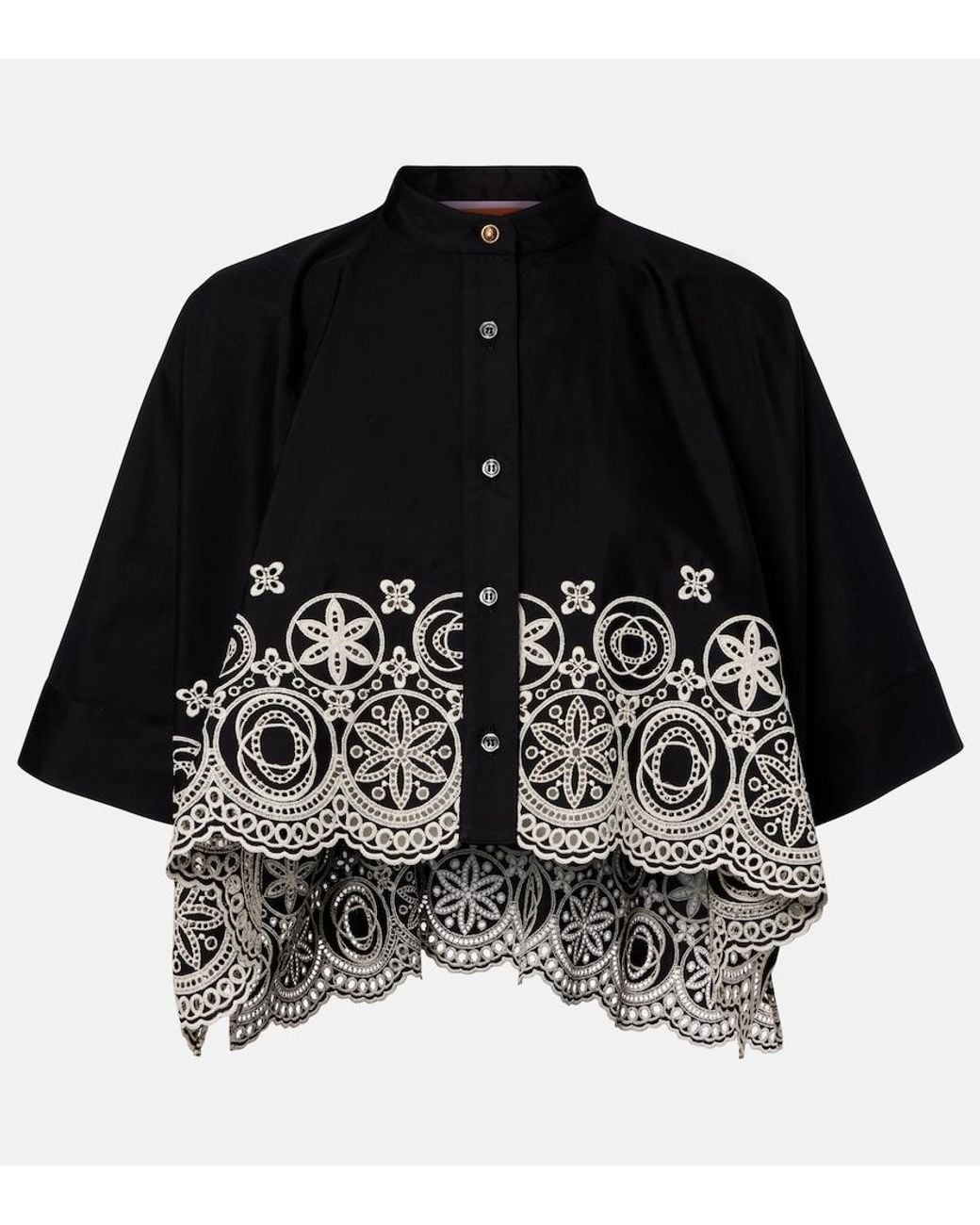 LaDoubleJ Black Foulard Embroidered Cropped Cotton Shirt