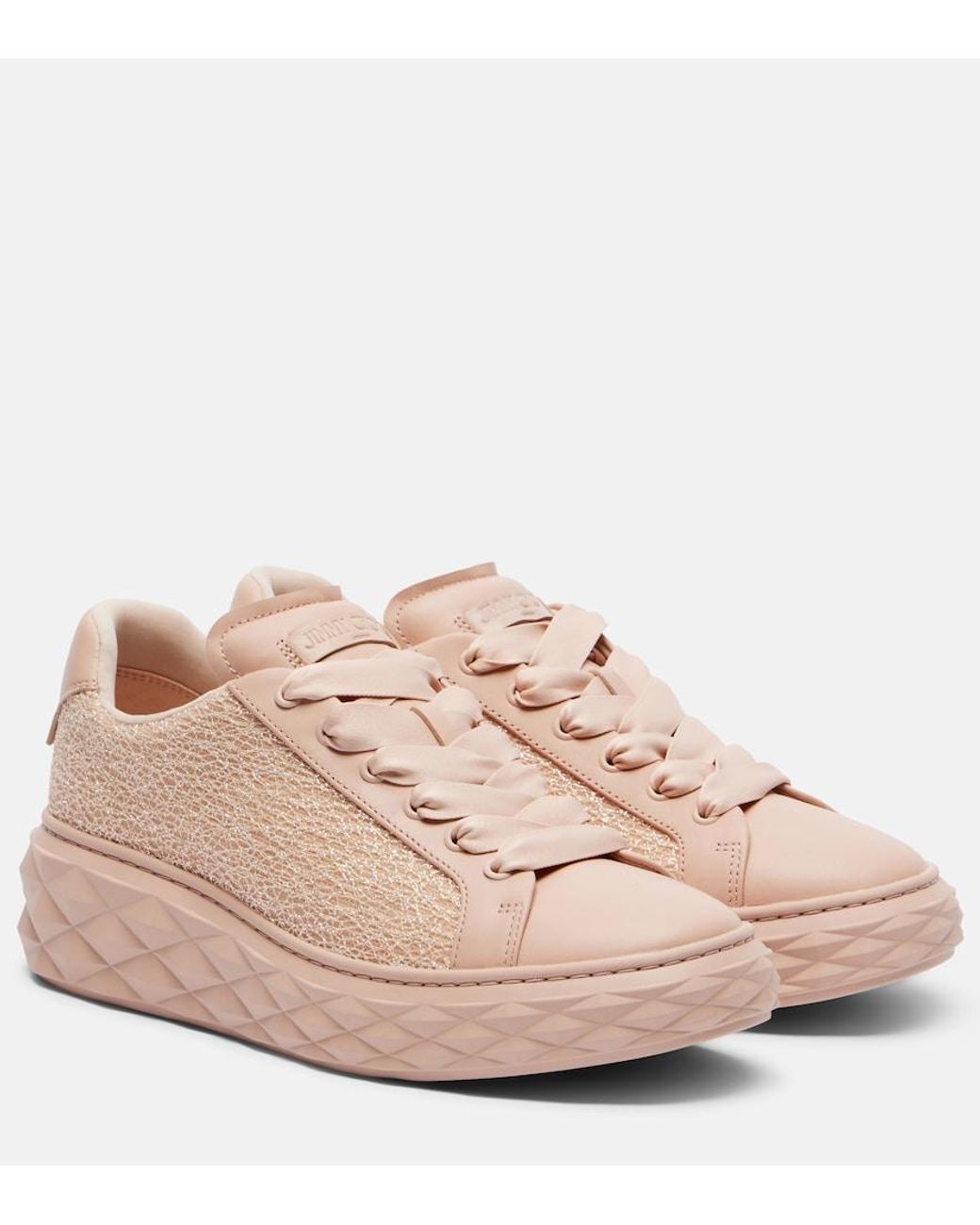 Jimmy Choo Pink Diamond Light Maxi Glitter Leather Sneakers