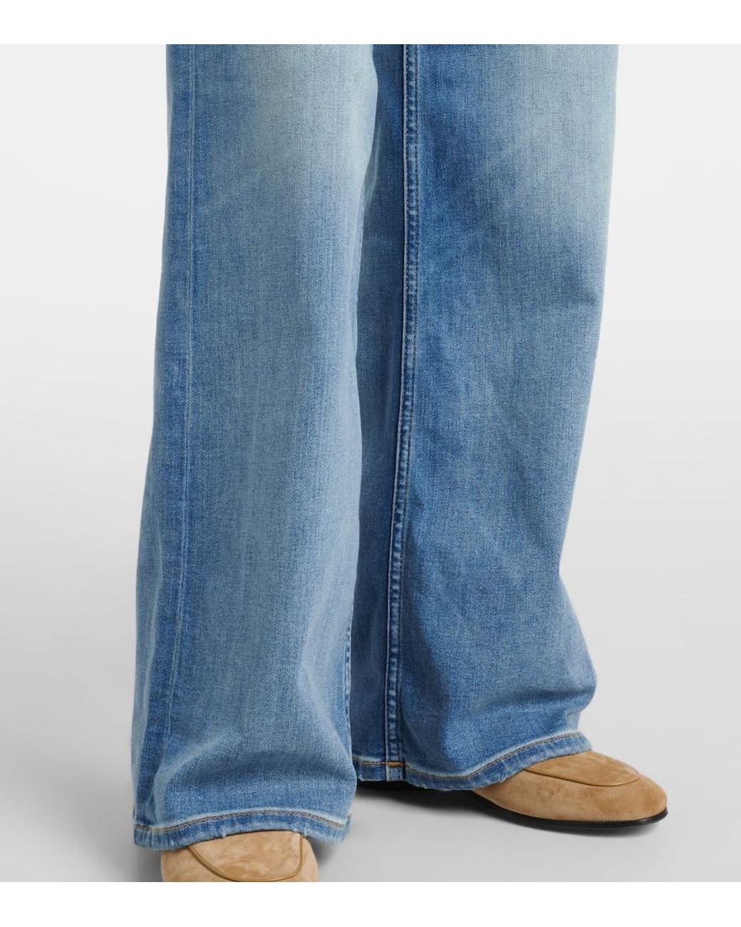 Re/done Blue Cotton Stretch Mid-Rise Wide-Leg Jeans