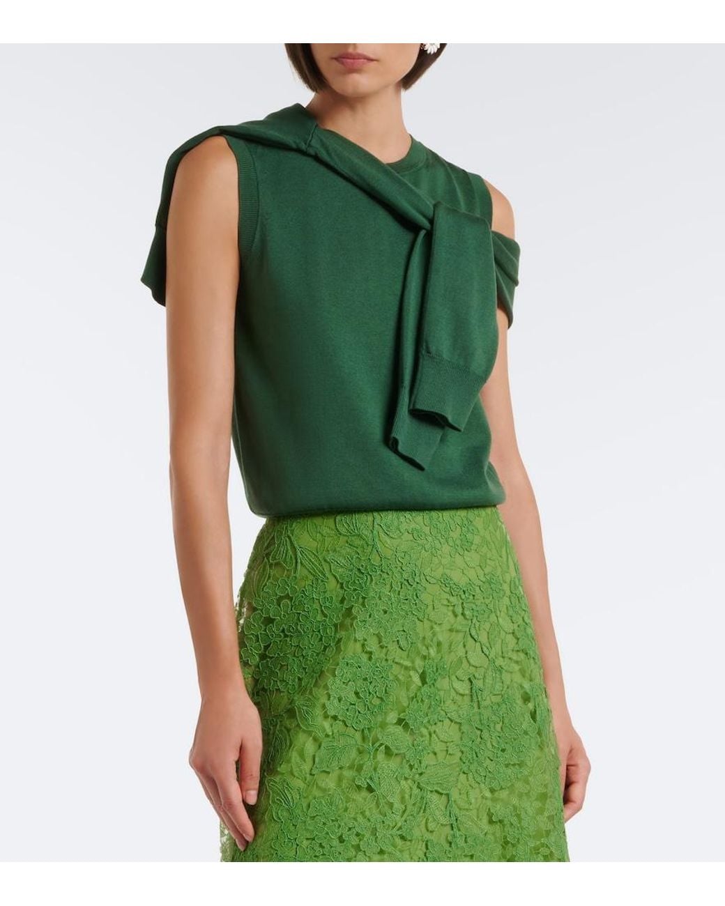 Carolina Herrera Green Silk And Cotton Tank Top