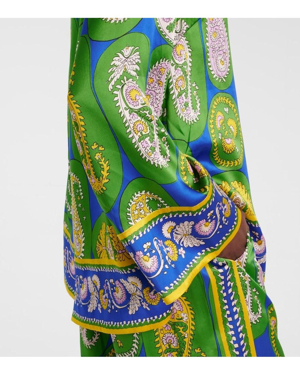 ALÉMAIS Green Printed Silk Satin Shirt
