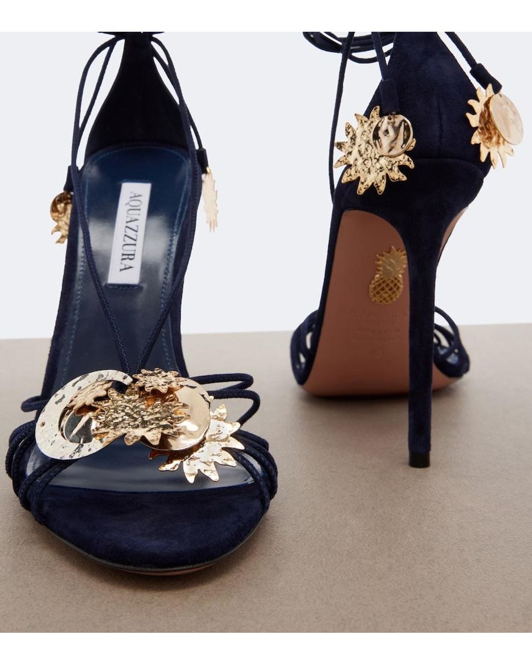 Aquazzura Blue Night Stars Embellished Suede Sandals