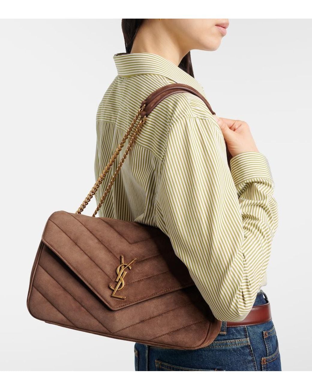 Saint Laurent Brown Loulou Medium Suede Shoulder Bag