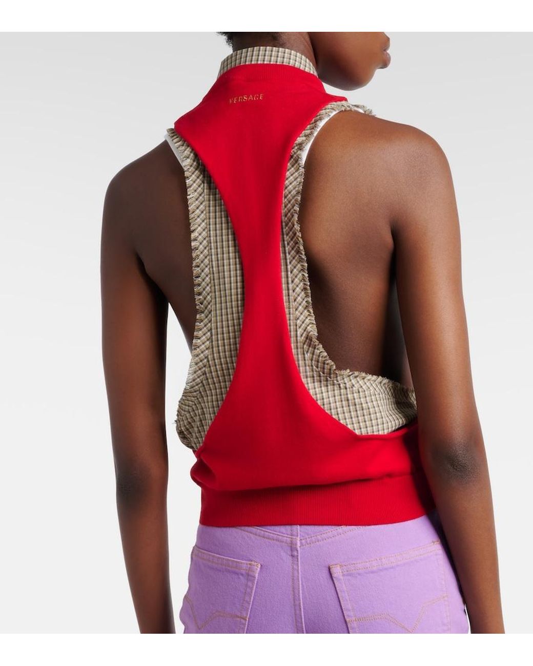 Versace Red Knitted Cotton Top