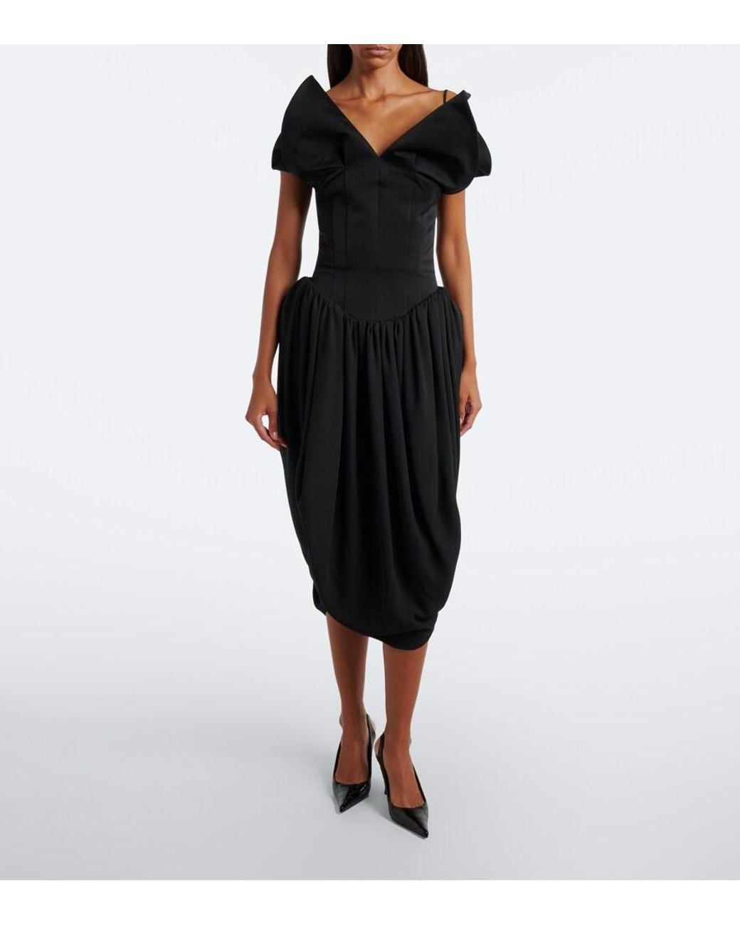 Magda Butrym Black Draped Cotton And Silk Corset Dress