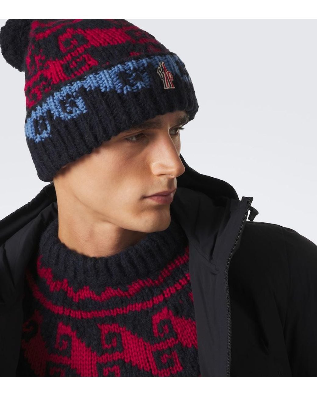 Moncler Red Intarsia Wool And Alpaca-Blend Beanie for men