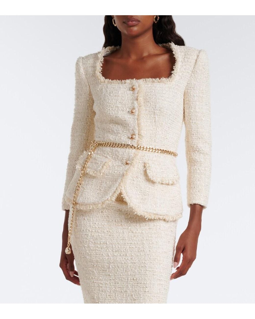 Self-Portrait Natural Boucle Tweed Midi Dress