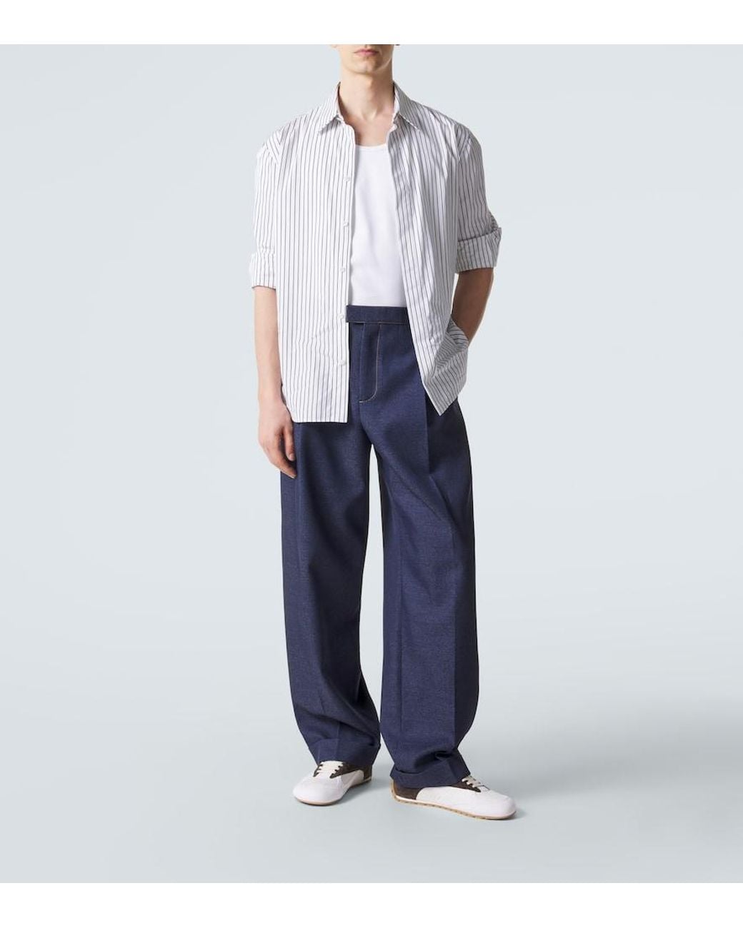 Bottega Veneta White Classic Round Neck Dry Cotton Top for men