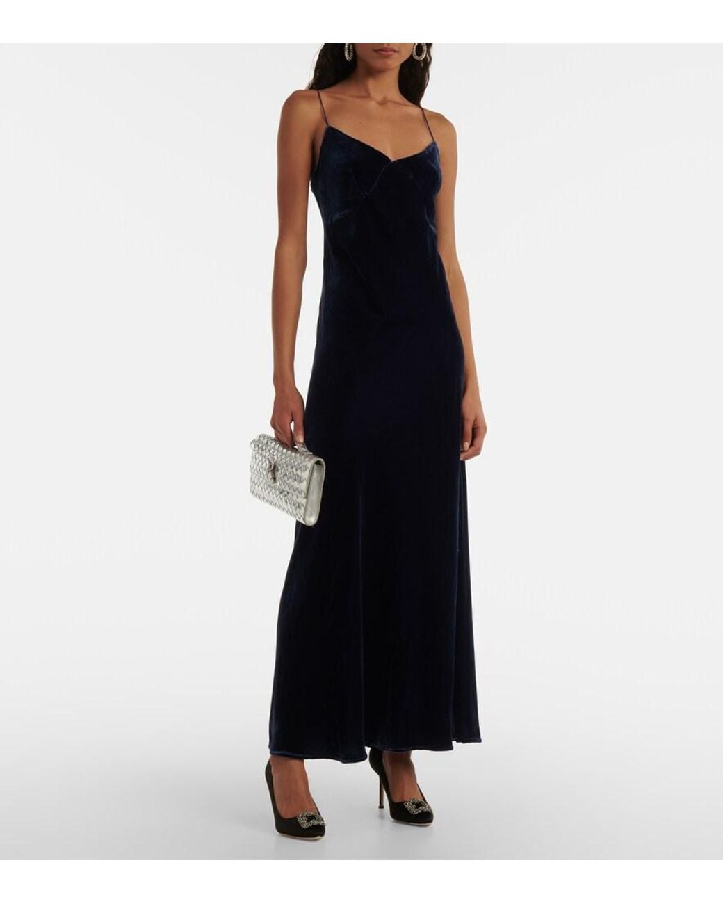 Asceno Blue Alberta Velvet Slip Dress